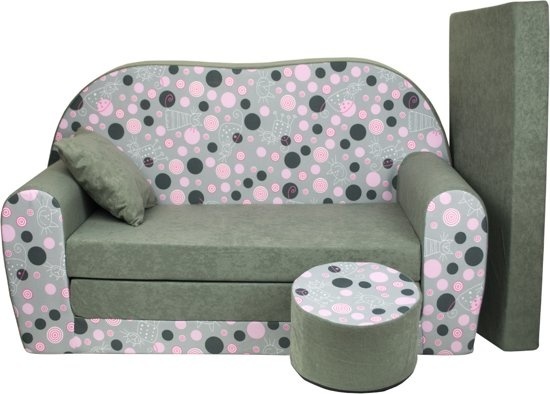 Kinder slaapbank set - logeermatras - sofa - 170 x 100 x 8 - slaapbank - mat groen - poesjes