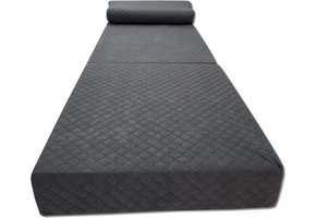 Luxe logeermatras met hoofdkussen- grafiet - camping matras - zitbank - opvouwbaar - 200x70x15 cm