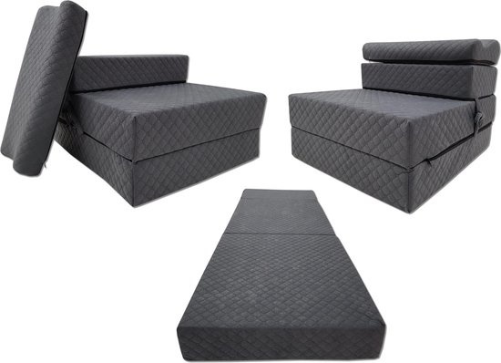 Luxe logeermatras met hoofdkussen- grafiet - camping matras - zitbank - opvouwbaar - 200x70x15 cm