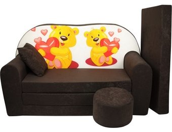 Kinder slaapbank set - logeermatras - sofa - 170 x 100 x 8 - slaapbank - bruin - beertjes