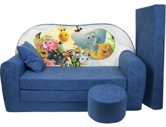 Kinder slaapbank set - logeermatras - sofa - 170 x 100 x 8 - slaapbank - navy blauw - Madagaskar