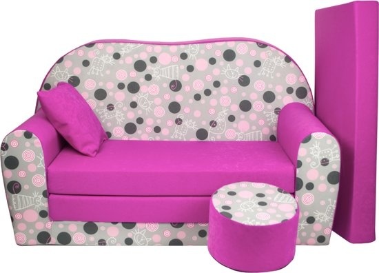 Kinder slaapbank set - logeermatras - sofa - 170 x 100 x 8 - slaapbank - roze - poesjes