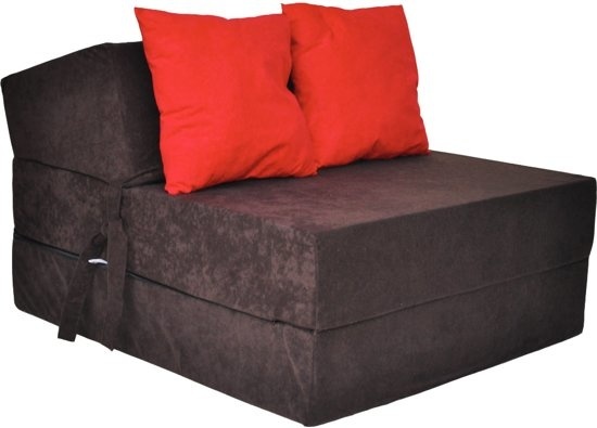 Luxe logeermatras - bruin - camping matras - reismatras - opvouwbaar matras - 200 x 70 x 15 - met rode kussens