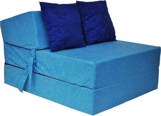 Luxe logeermatras - blauw - camping matras - reismatras - opvouwbaar matras - 200 x 70 x 15 - met donker blauwe kussens