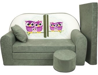 Kinder slaapbank set - logeermatras - sofa - 170 x 100 x 8 - slaapbank - mat groen - uiltjes