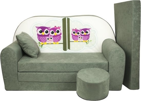 Kinder slaapbank set - logeermatras - sofa - 170 x 100 x 8 - slaapbank - mat groen - uiltjes