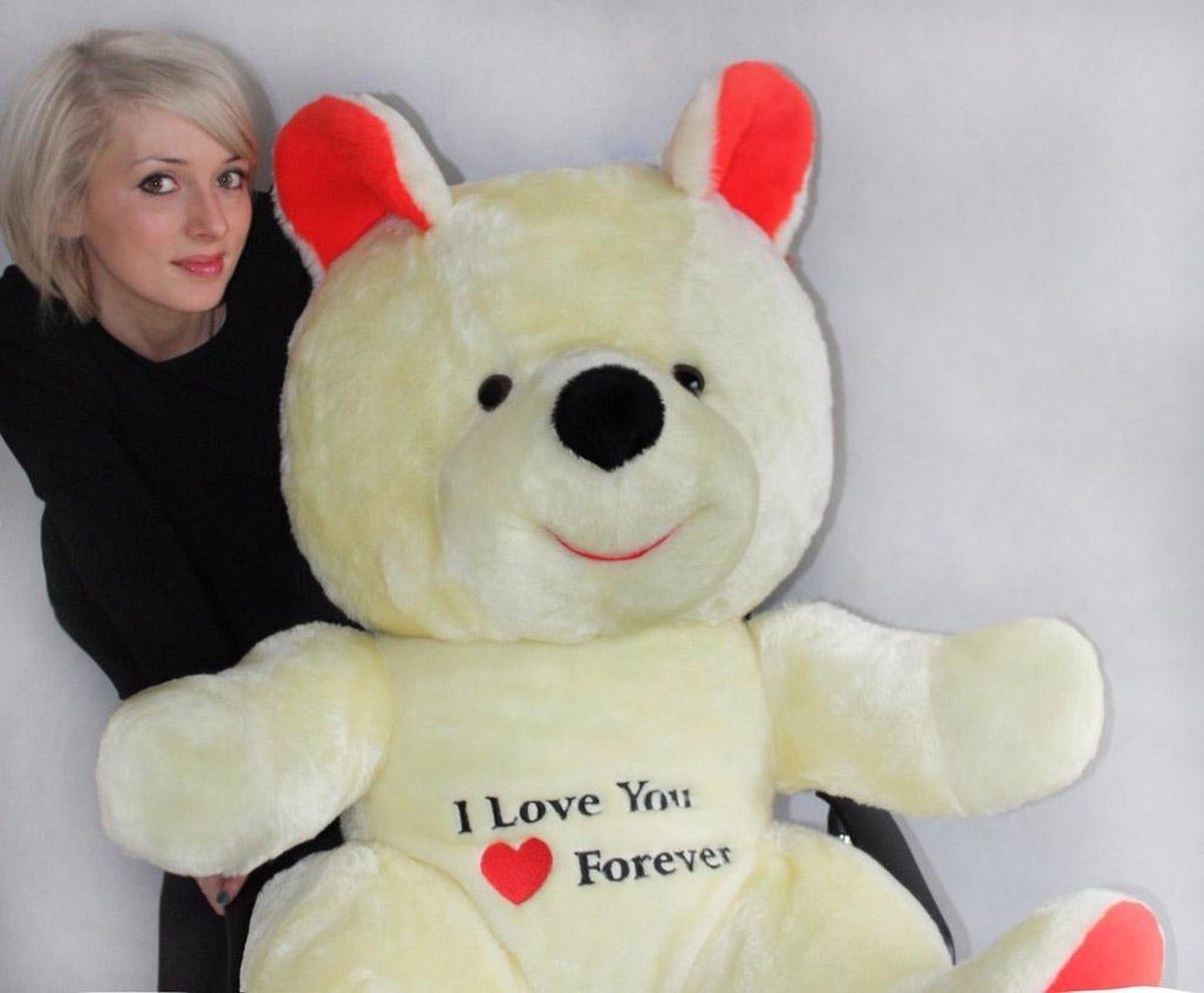 Grote knuffelbeer wit rood I love you 120 cm I Love You
