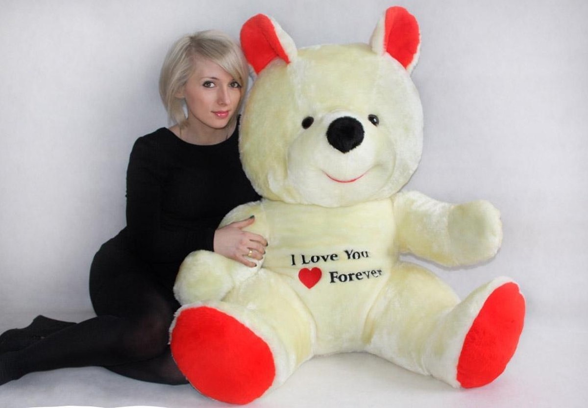 Grote knuffelbeer wit rood I love you 120 cm I Love You