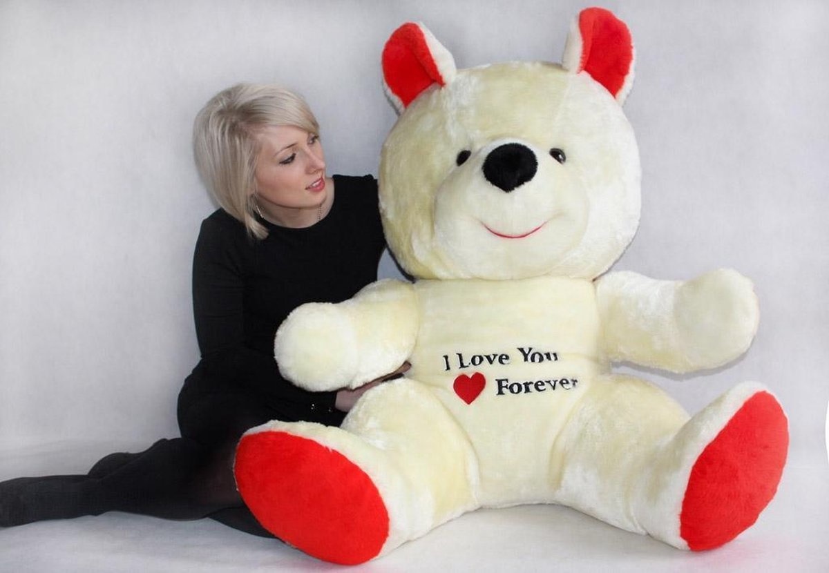 Grote knuffelbeer wit rood I love you 120 cm I Love You