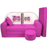 Kinder slaapbank set - logeermatras - sofa - 170 x 100 x 8 - slaapbank - roze - uiltjes