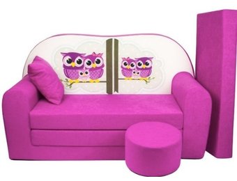 Kinder slaapbank set - logeermatras - sofa - 170 x 100 x 8 - slaapbank - roze - uiltjes