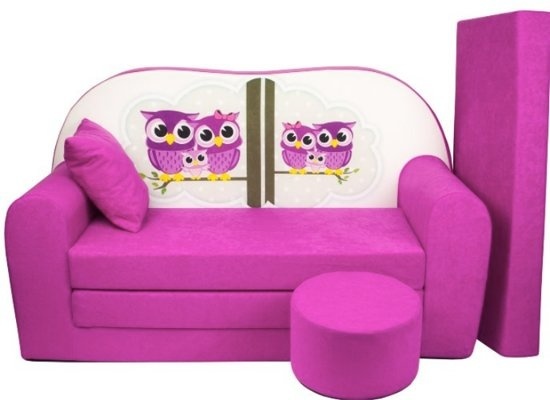 Kinder slaapbank set - logeermatras - sofa - 170 x 100 x 8 - slaapbank - roze - uiltjes