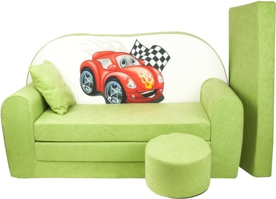 Kinder slaapbank set - logeermatras - sofa - 170 x 100 x 8 - slaapbank - licht groen - cars