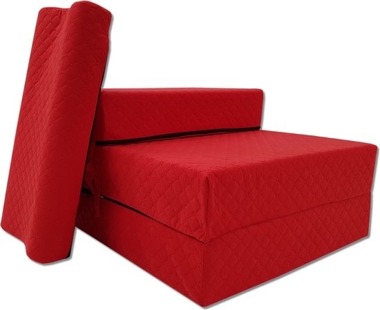 Luxe logeermatras met hoofdkussen- rood - camping matras - zitbank - opvouwbaar - 200x70x15 cm