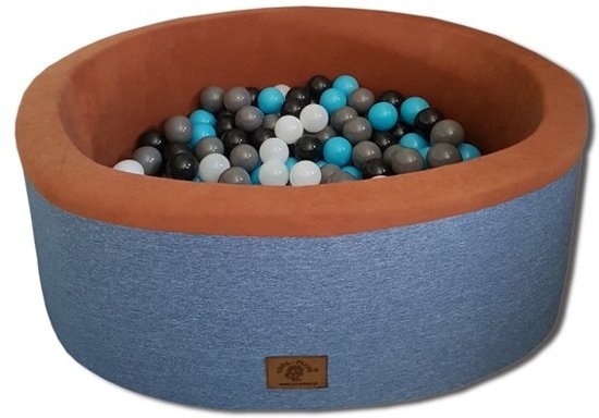 Ballenbak - stevige ballenbad - 90 x 30 cm - 200 ballen - wit, grijs, zwart en lichtblauw