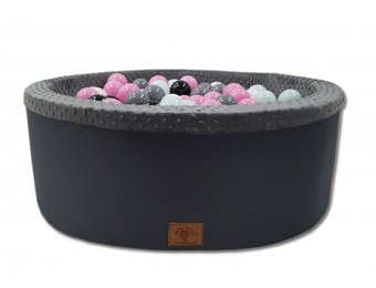 Ballenbak met 200 ballen - roze, wit, grijs & zwart - 90 cm diameter - grafiet