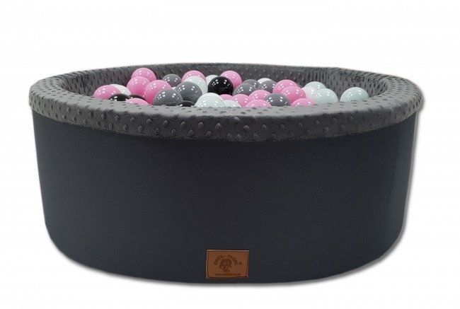 Ballenbak met 200 ballen - roze, wit, grijs & zwart - 90 cm diameter - grafiet