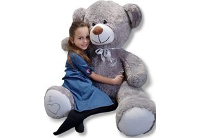 Knuffelbeer grijs 160 cm - grote XL knuffel - met geborduurd hartje