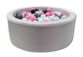 Ballenbak met 200 ballen - roze, wit, grijs & zwart - 90 cm diameter - grijs