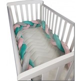 Bedbumper bedomrander - 280 cm lang - Gevlochten - Roze Groen