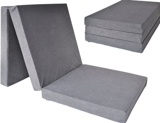 Logeermatras - grijs - camping matras - reismatras - opvouwbaar matras - 195 x 60 x 10