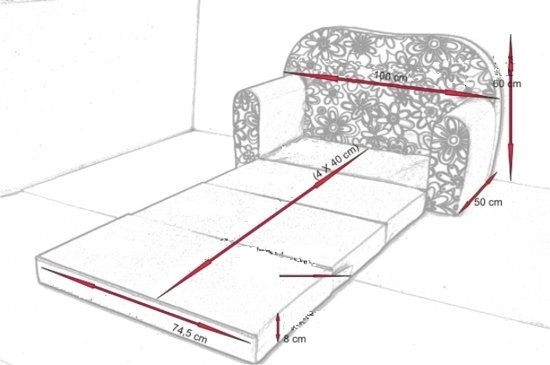 Kinder slaapbank set - logeermatras - sofa - 170 x 100 x 8 - slaapbank - roze - paard