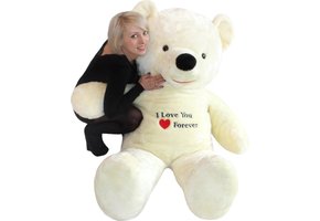 Knuffelbeer XXL wit  - geborduurd I Love You - 170 cm