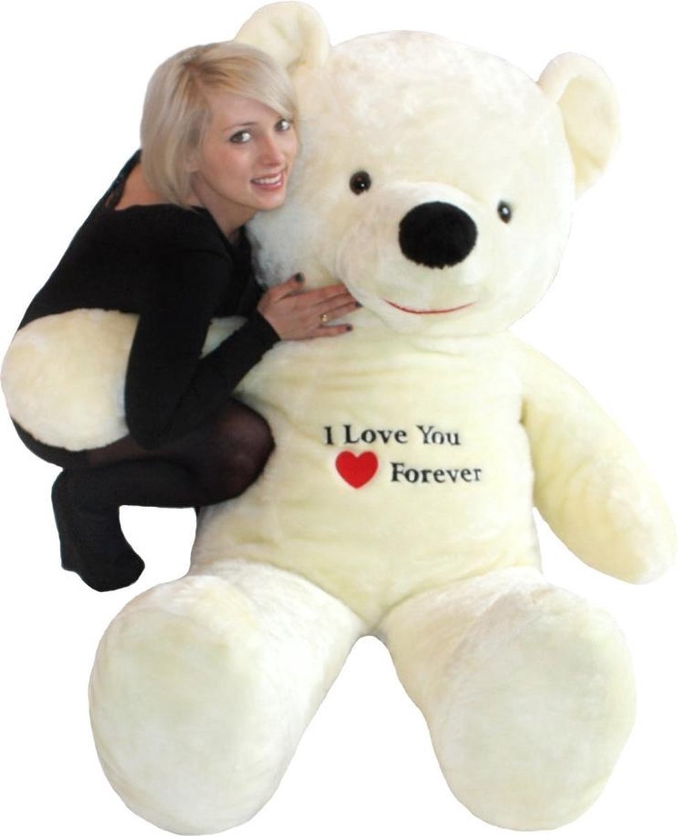 Knuffelbeer XXL wit - geborduurd I Love You - 170 cm