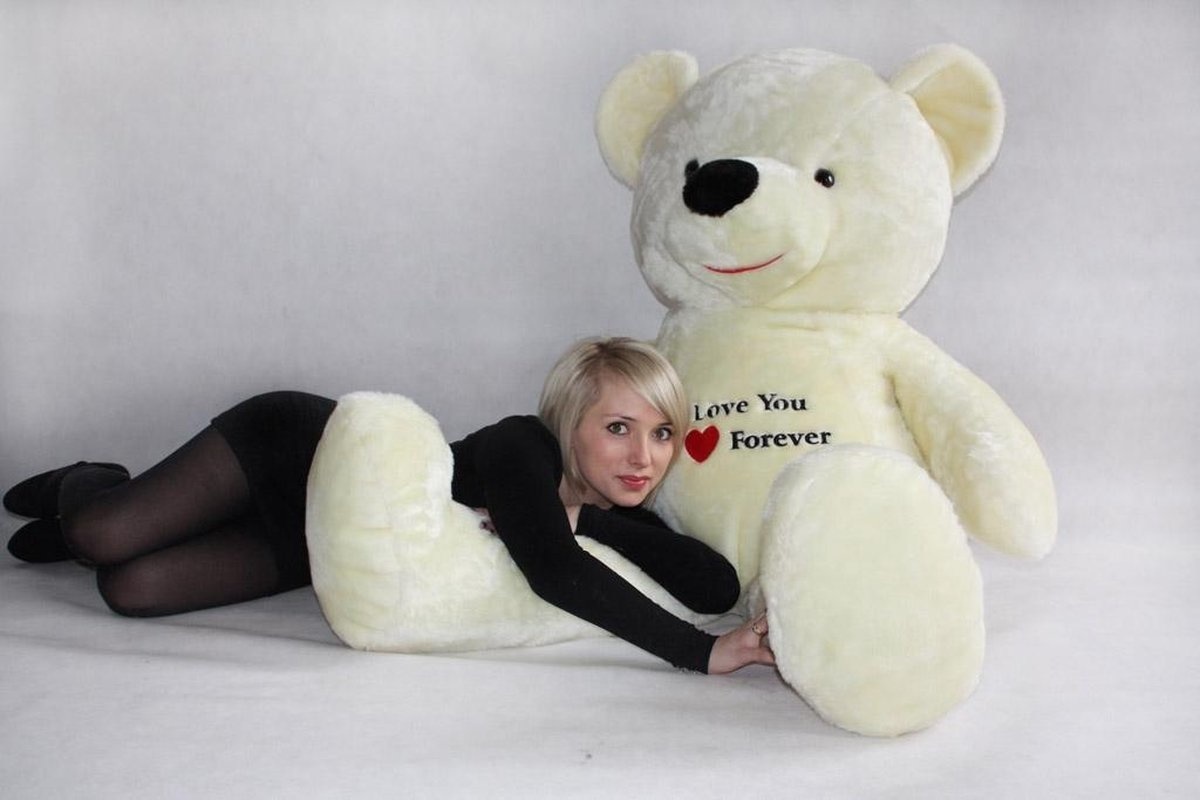 Knuffelbeer XXL wit - geborduurd I Love You - 170 cm