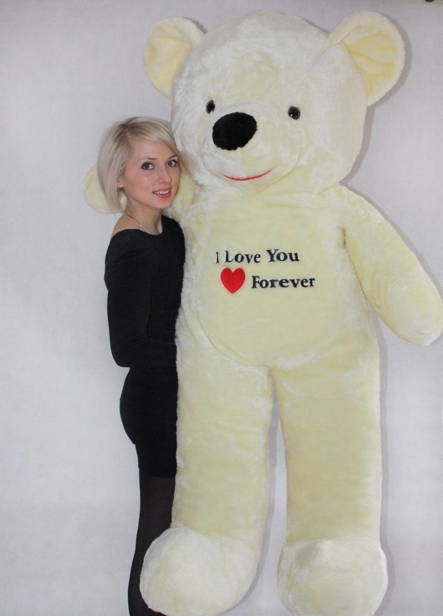 Knuffelbeer XXL wit - geborduurd I Love You - 170 cm