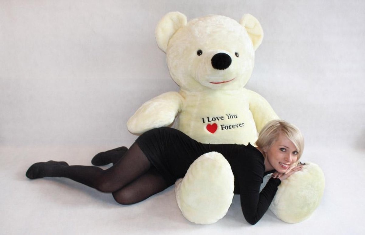 Knuffelbeer XXL wit - geborduurd I Love You - 170 cm