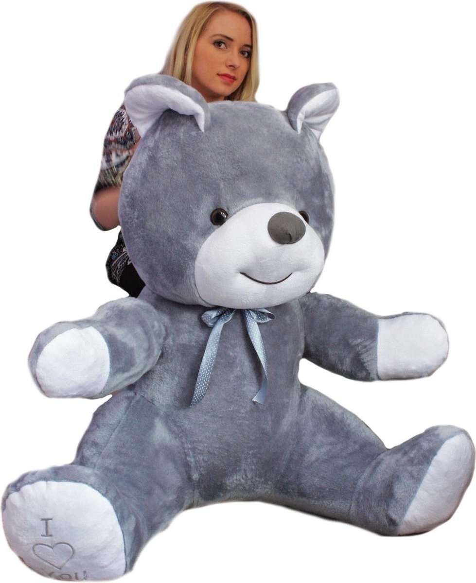 Grote knuffelbeer - I love you - Zacht - Grijs