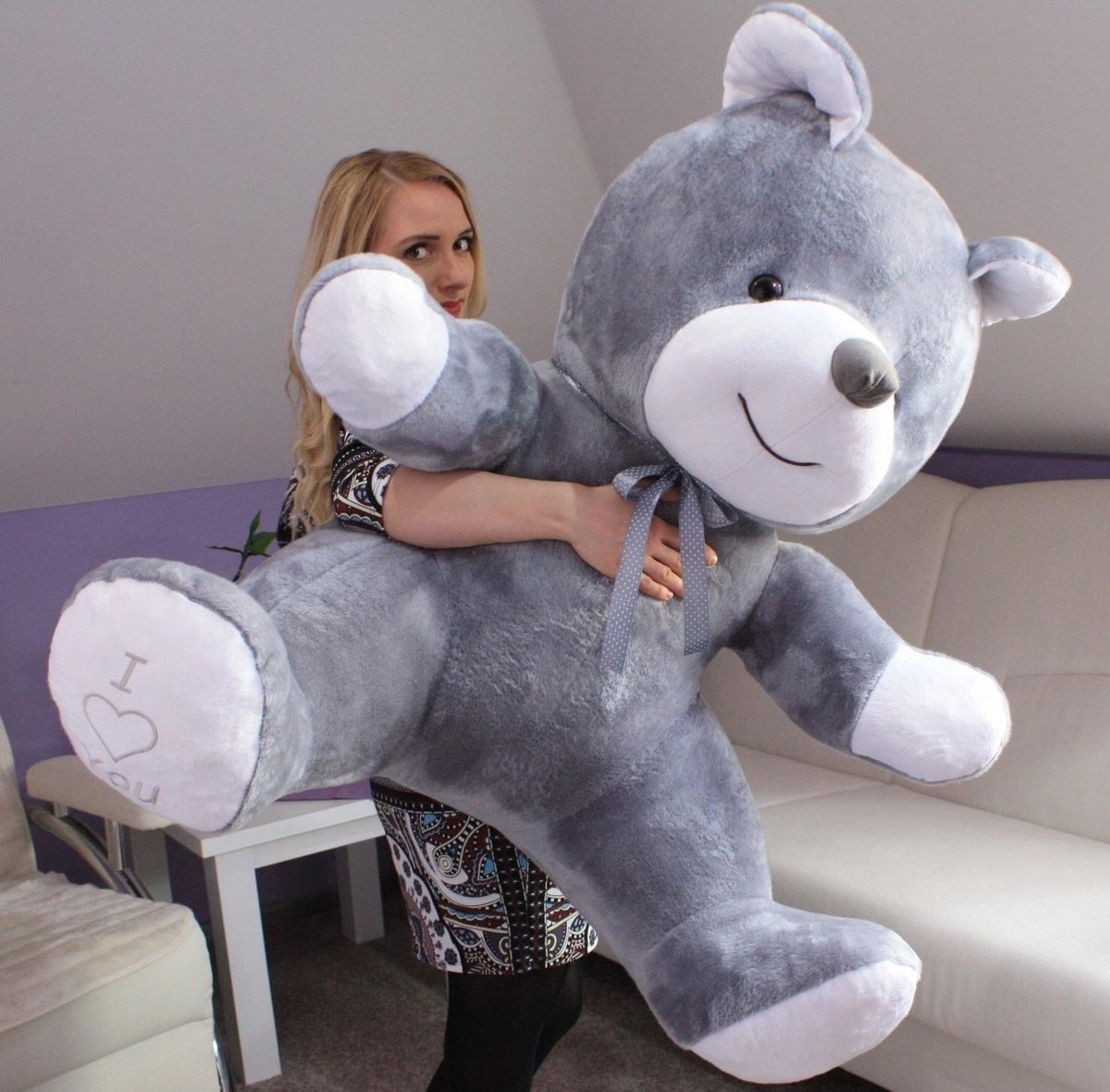 Grote knuffelbeer - I love you - Zacht - Grijs