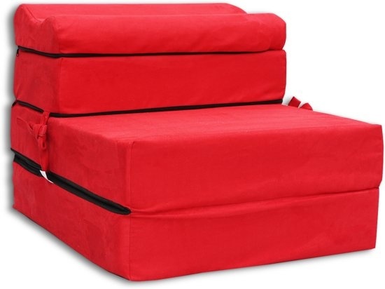 Rode Logeermatras - camping matras - reismatras - opvouwbaar matras - 70 x 200 x 15 met kussen