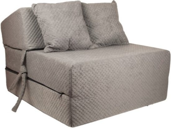 Logeermatras met kussen - 70cm x 200cm x 15cm - Opvouwbaar - Grijs