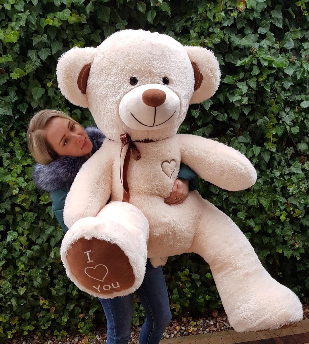 Knuffelbeer crème - geborduurd I Love You - 165 cm