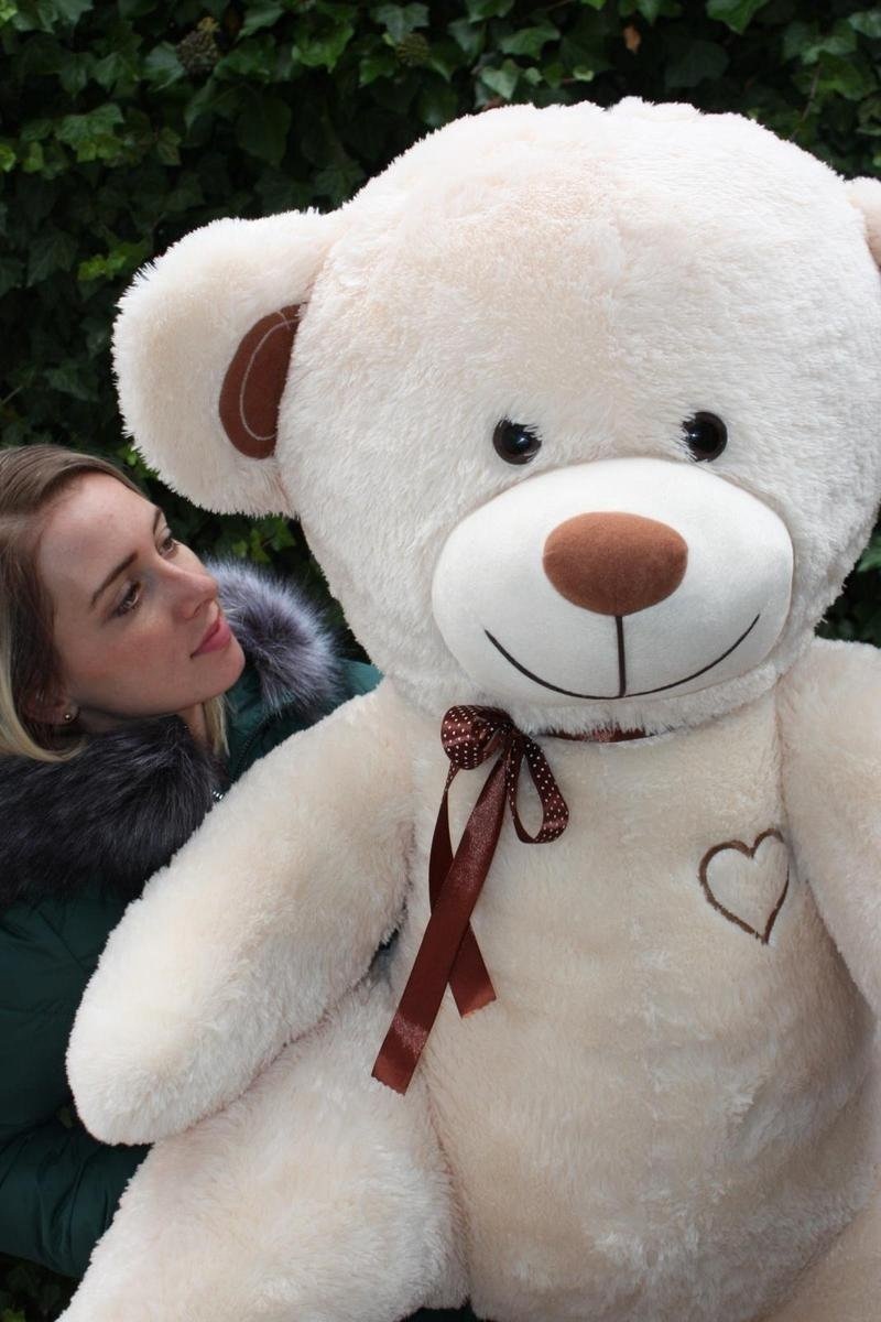 Knuffelbeer crème - geborduurd I Love You - 165 cm
