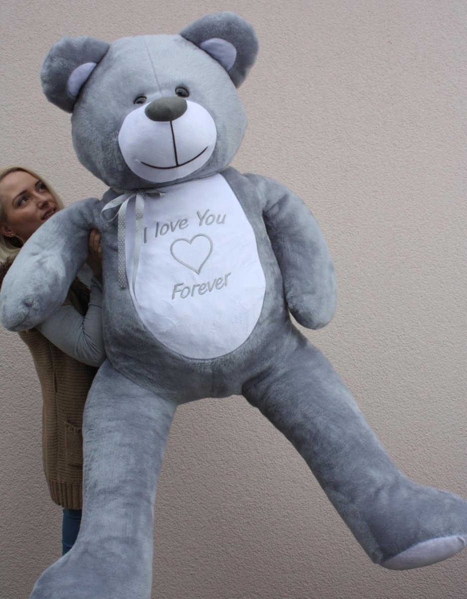 Grote knuffelbeer - I love you - Zacht - Grijs