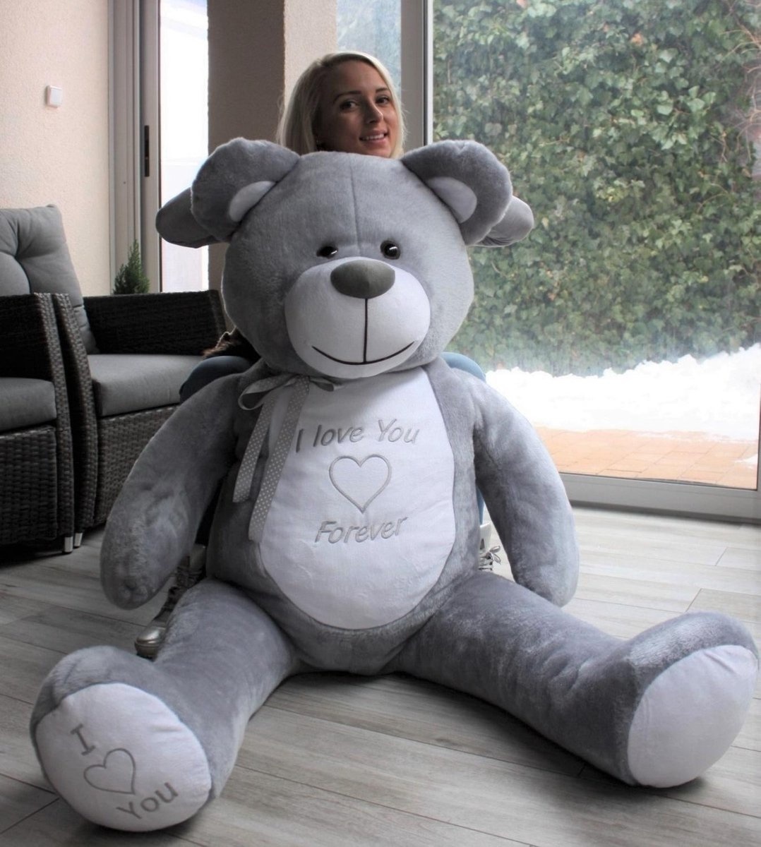 Grote knuffelbeer - I love you - Zacht - Grijs