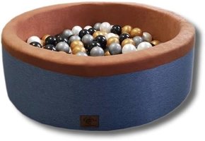 Blauwe ballenbad - stevige ballenbak - 90 x 30 cm - 200 ballen Ø 7 cm - wit, goud, zilver, zwart