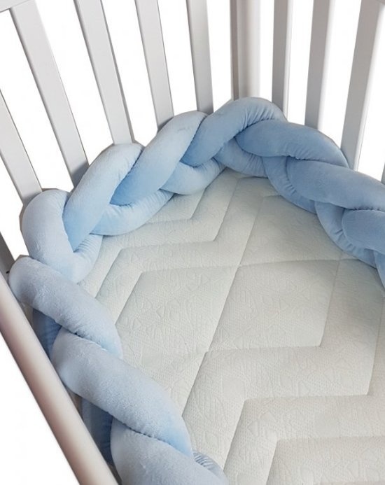 Bedbumper bedomrander - 280 cm lang - Gevlochten - Blauw