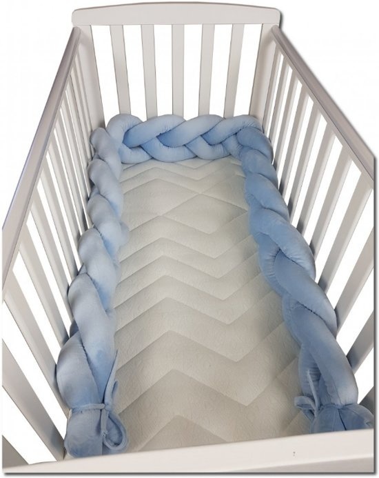 Bedbumper bedomrander - 280 cm lang - Gevlochten - Blauw