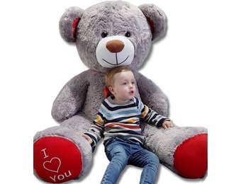 Grote knuffelbeer - I love you - Zacht - Grijs