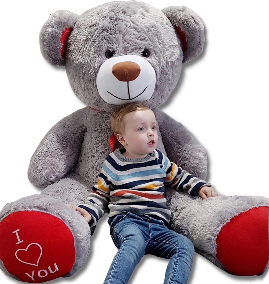 Grote knuffelbeer - I love you - Zacht - Grijs