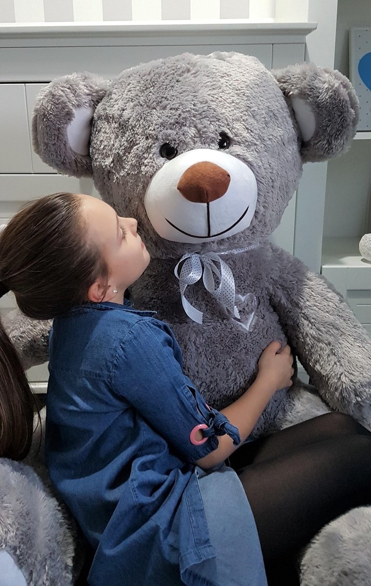 Grote knuffelbeer - I love you - Zacht - Grijs