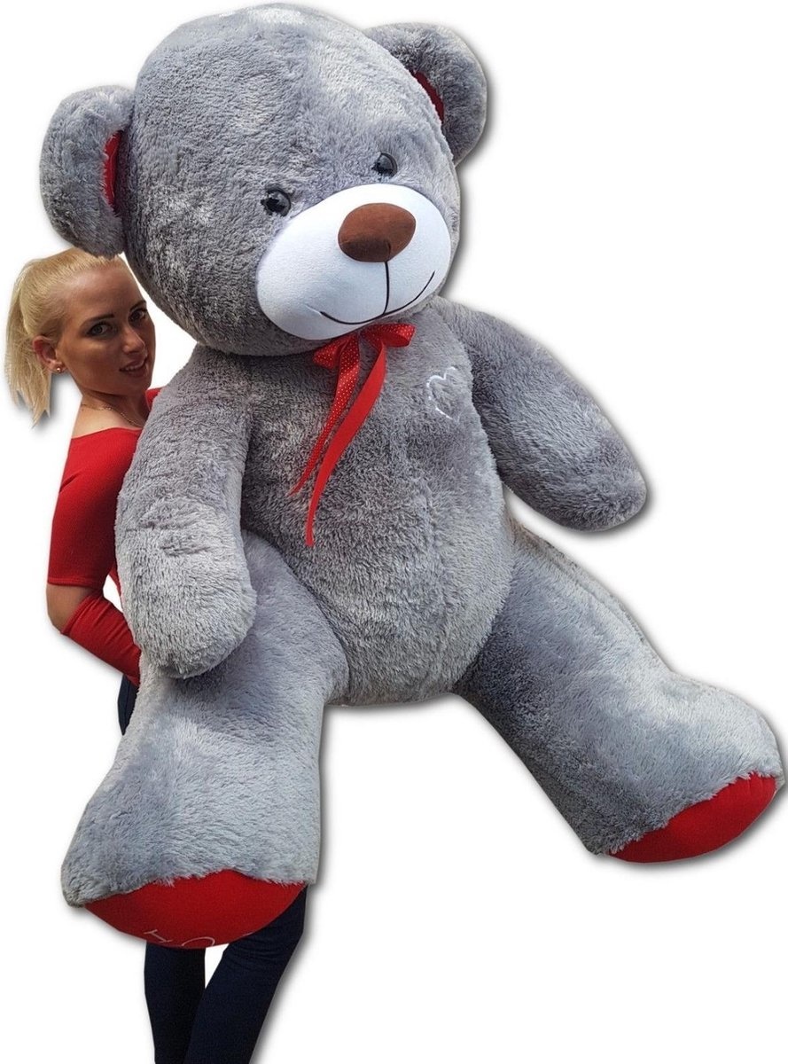 Grote knuffelbeer - I love you - Zacht - Grijs