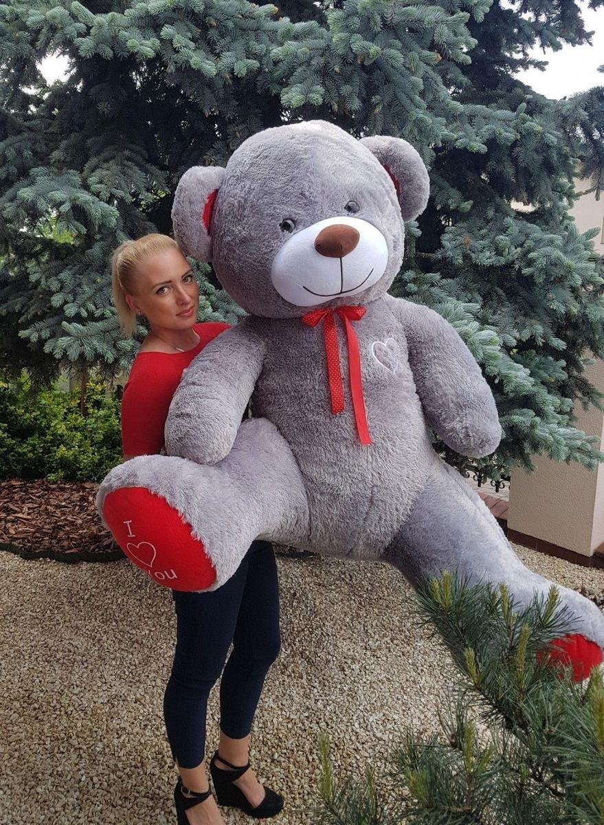Grote knuffelbeer - I love you - Zacht - Grijs