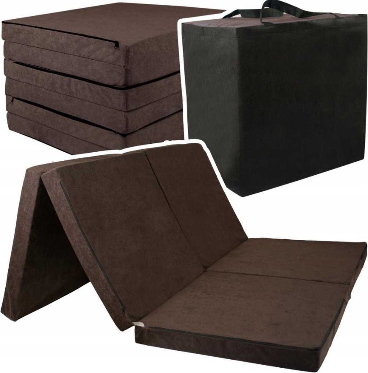 Opvouwbaar 2 persoons matras - Wasbare hoes - 195cm x 120cm x 7cm - Bruin