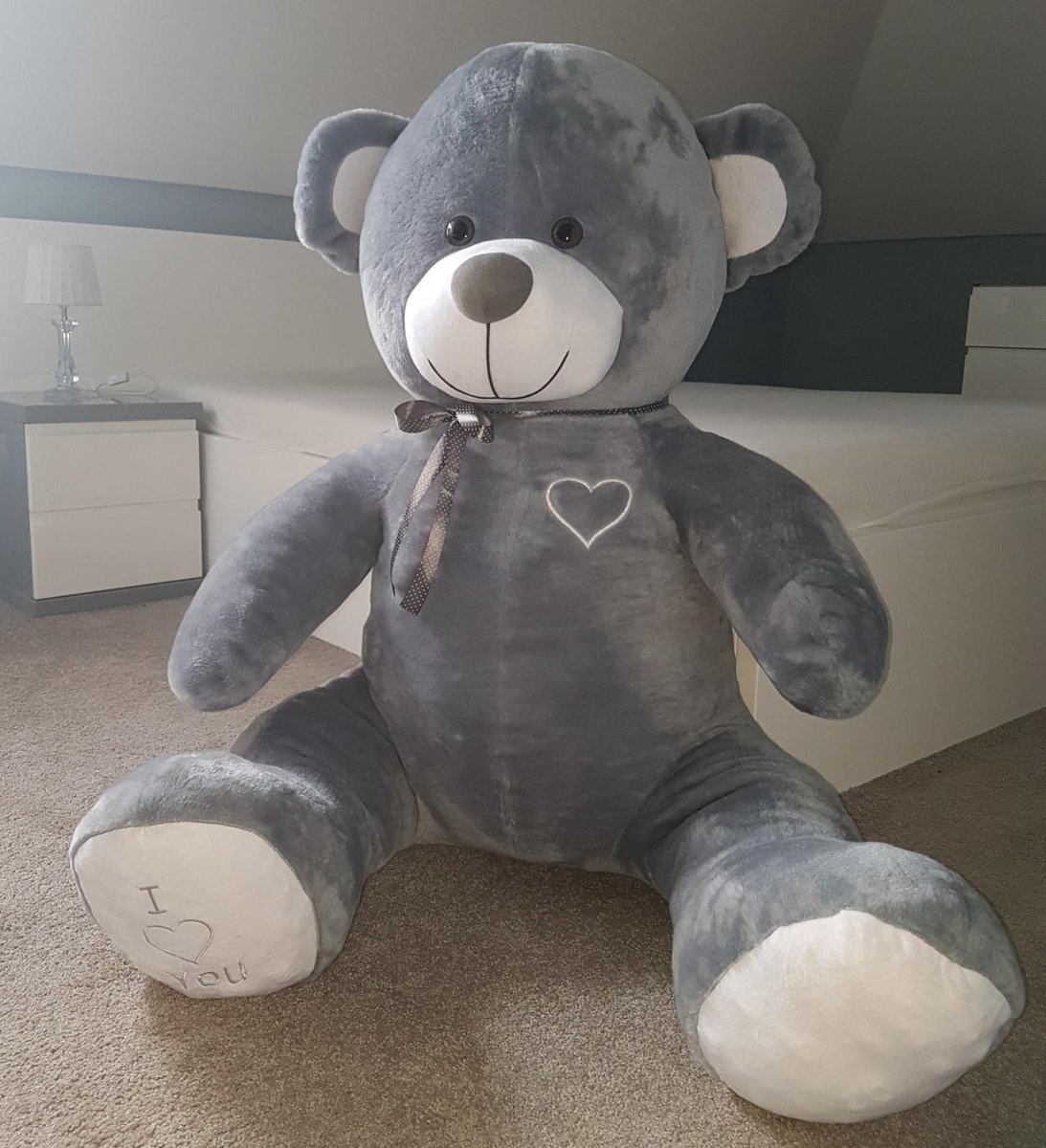 Grote knuffelbeer grijs 190cm XXL - I love You