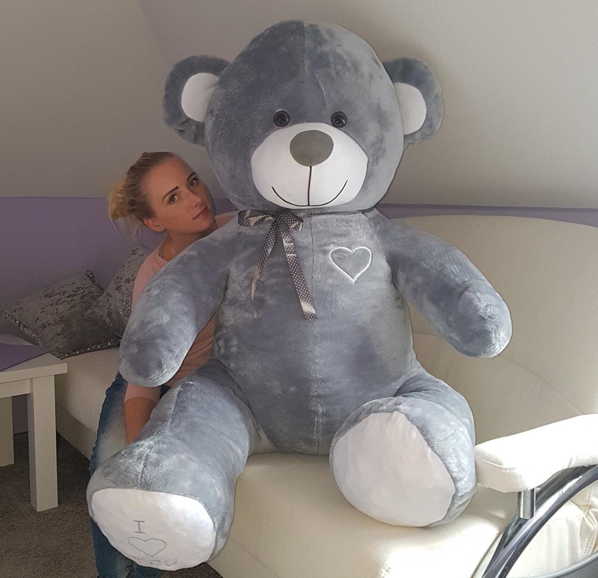 Grote knuffelbeer grijs 190cm XXL - I love You